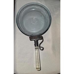 Vintage Pyrex Flameware 7" Glass Skillet Pan Detachable Handle 817-B Blue Glass